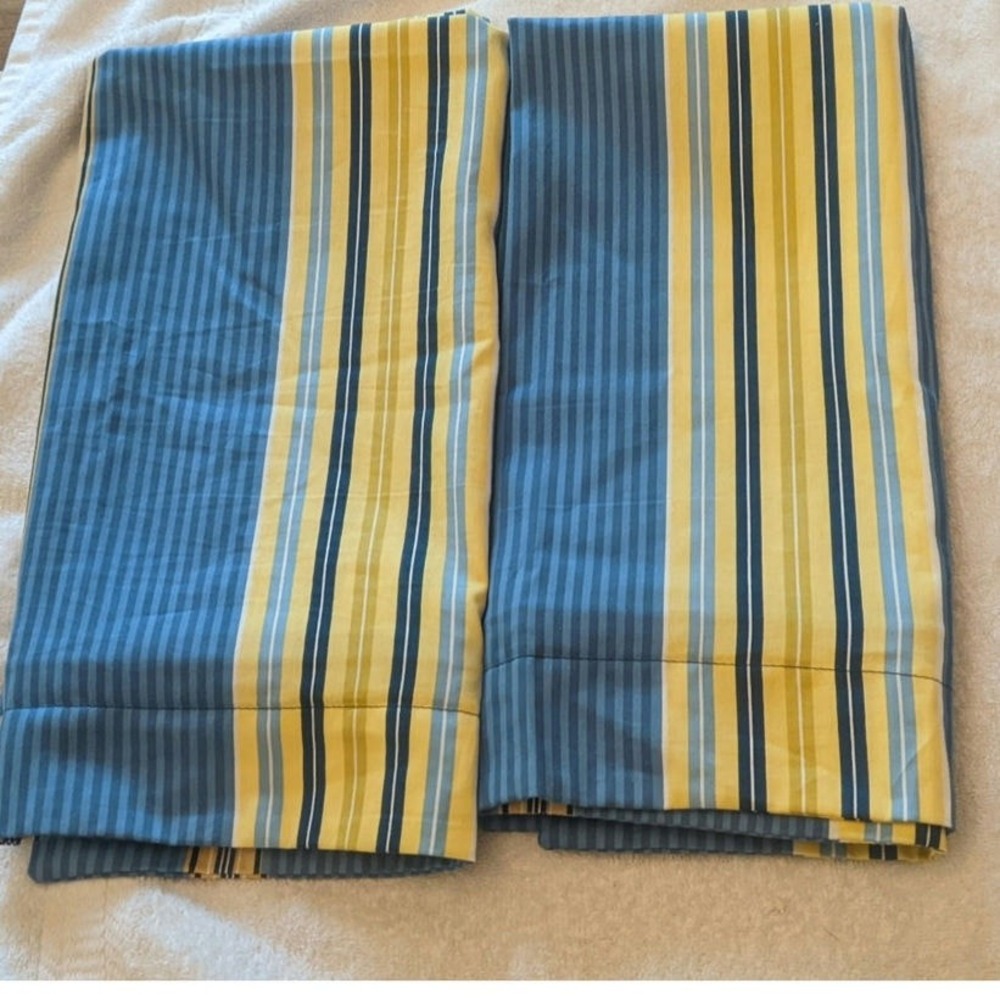 Waverly Cotton Pillow Shams Blue & Yellow Stripes, Set of 2, Excellent Condition